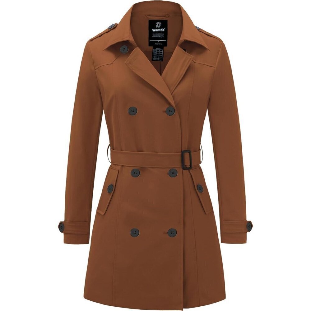 🆕Women's Caramel Waterproof Trench Coat Classic Lapel Outerwear Coat with Belt
